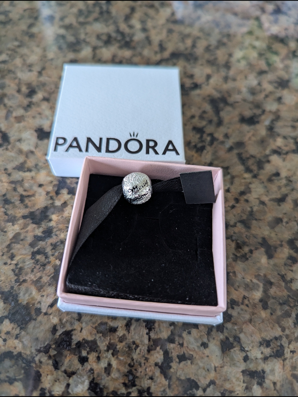 Pandora Merry Christmas Silver Charm - Pink & Black Gift Box